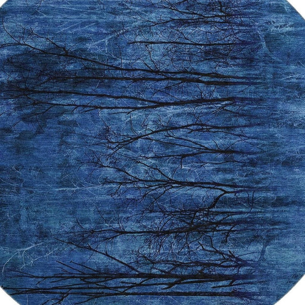HomeRoots 8' X 10' Blue Charcoal Floral Area Rug - Washable, UV-Protected, Stain-Resistant for Busy Homes 717276
