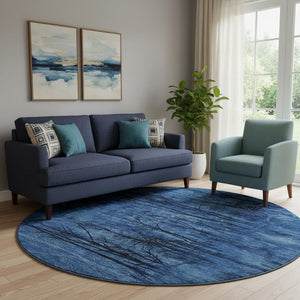 HomeRoots 8' X 10' Blue Charcoal Floral Area Rug - Washable, UV-Protected, Stain-Resistant for Busy Homes 717276