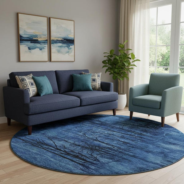 HomeRoots 8' X 10' Blue Charcoal Floral Area Rug - Washable, UV-Protected, Stain-Resistant for Busy Homes 717276