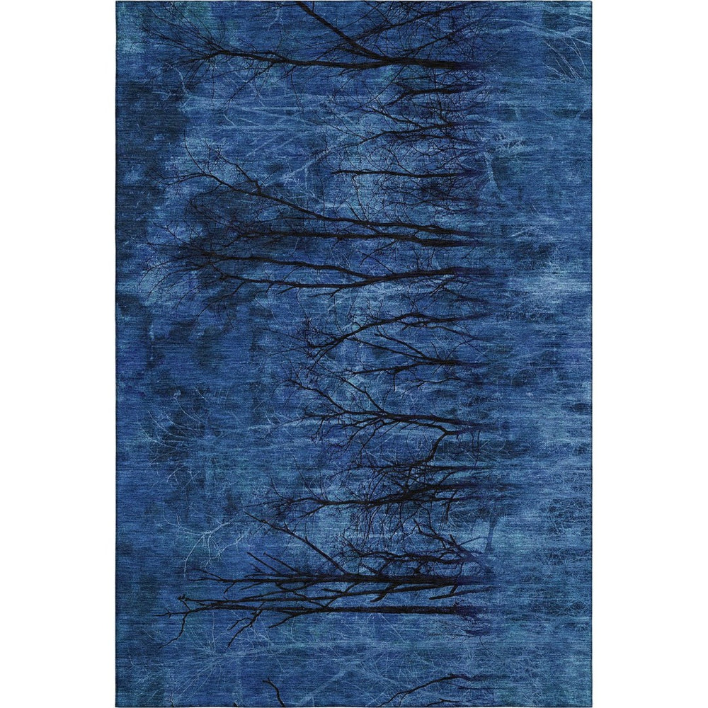 HomeRoots 9' X 12' Floral Area Rug in Blue and Charcoal - Washable, UV Protected, Non-Slip for Family Spaces 717277