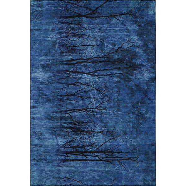 HomeRoots 9' X 12' Floral Area Rug in Blue and Charcoal - Washable, UV Protected, Non-Slip for Family Spaces 717277