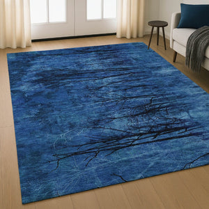 HomeRoots 10' X 14' Blue and Charcoal Floral Area Rug - Washable, UV Protected, Ideal for Busy Homes & Kids 717278