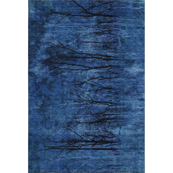 HomeRoots 10' X 14' Blue and Charcoal Floral Area Rug - Washable, UV Protected, Ideal for Busy Homes & Kids 717278