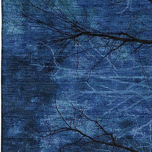 HomeRoots 10' X 14' Blue and Charcoal Floral Area Rug - Washable, UV Protected, Ideal for Busy Homes & Kids 717278