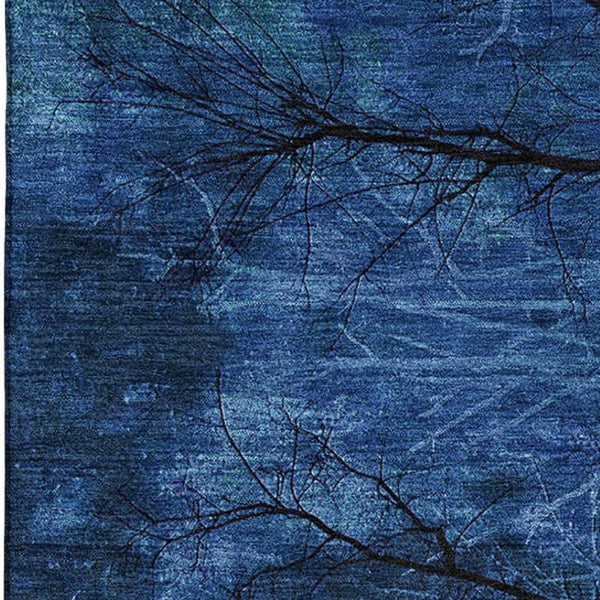 HomeRoots 10' X 14' Blue and Charcoal Floral Area Rug - Washable, UV Protected, Ideal for Busy Homes & Kids 717278