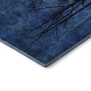 HomeRoots 10' X 14' Blue and Charcoal Floral Area Rug - Washable, UV Protected, Ideal for Busy Homes & Kids 717278