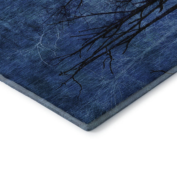 HomeRoots 10' X 14' Blue and Charcoal Floral Area Rug - Washable, UV Protected, Ideal for Busy Homes & Kids 717278
