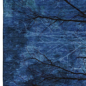 HomeRoots 10' X 14' Blue and Charcoal Floral Area Rug - Washable, UV Protected, Ideal for Busy Homes & Kids 717278