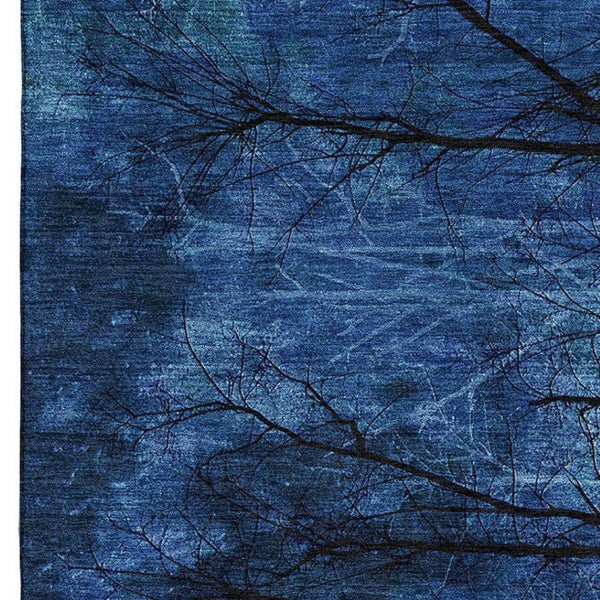 HomeRoots 10' X 14' Blue and Charcoal Floral Area Rug - Washable, UV Protected, Ideal for Busy Homes & Kids 717278