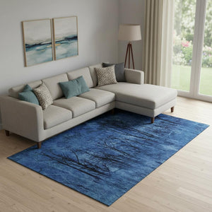 HomeRoots 10' X 14' Blue and Charcoal Floral Area Rug - Washable, UV Protected, Ideal for Busy Homes & Kids 717278