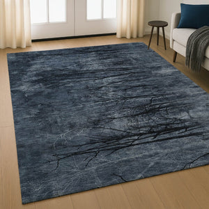 HomeRoots 5' X 8' Charcoal Gray Floral Area Rug – Machine Washable, UV Protected, Ideal for High-Traffic Spaces 717280