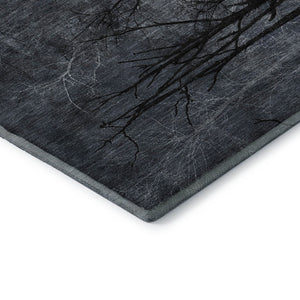 HomeRoots 5' X 8' Charcoal Gray Floral Area Rug – Machine Washable, UV Protected, Ideal for High-Traffic Spaces 717280