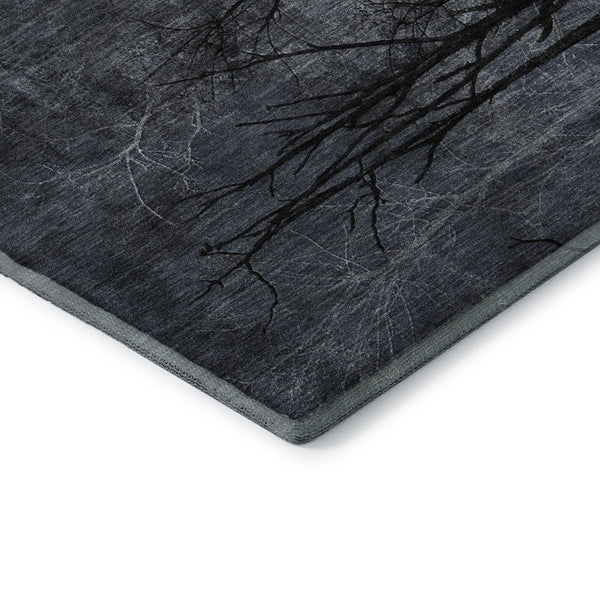 HomeRoots 5' X 8' Charcoal Gray Floral Area Rug – Machine Washable, UV Protected, Ideal for High-Traffic Spaces 717280