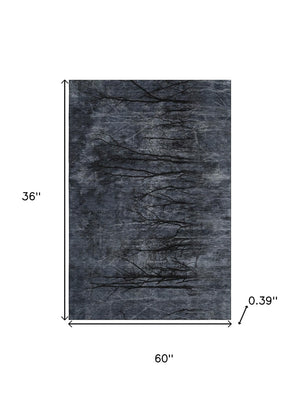 HomeRoots 5' X 8' Charcoal Gray Floral Area Rug – Machine Washable, UV Protected, Ideal for High-Traffic Spaces 717280