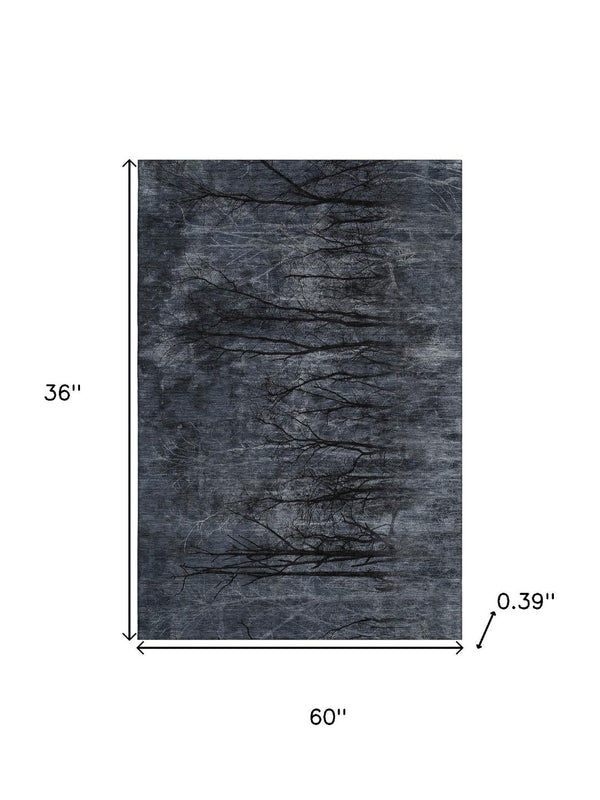 HomeRoots 5' X 8' Charcoal Gray Floral Area Rug – Machine Washable, UV Protected, Ideal for High-Traffic Spaces 717280