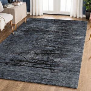 HomeRoots 5' X 8' Charcoal Gray Floral Area Rug – Machine Washable, UV Protected, Ideal for High-Traffic Spaces 717280