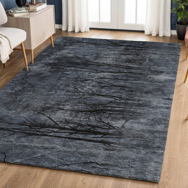 HomeRoots 5' X 8' Charcoal Gray Floral Area Rug – Machine Washable, UV Protected, Ideal for High-Traffic Spaces 717280