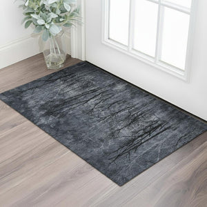 HomeRoots 5' X 8' Charcoal Gray Floral Area Rug – Machine Washable, UV Protected, Ideal for High-Traffic Spaces 717280