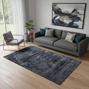 HomeRoots 8' Charcoal and Gray Floral Washable Round Rug - Stain-Resistant, UV Protected, Durable Design! 717281