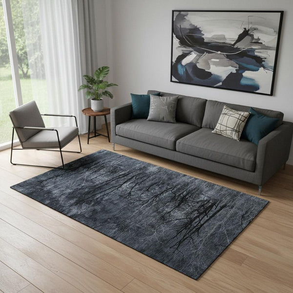 HomeRoots 8' Charcoal and Gray Floral Washable Round Rug - Stain-Resistant, UV Protected, Durable Design! 717281