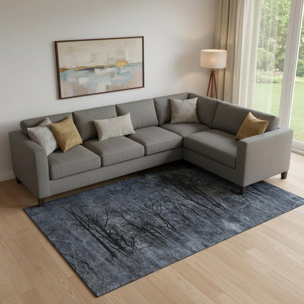 HomeRoots 9' X 12' Charcoal Floral Area Rug - Washable, Stain-Resistant, UV Protected for Timeless Style 717283