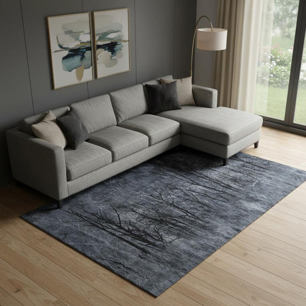 HomeRoots 10' X 14' Charcoal & Gray Floral Area Rug - Washable, UV-Protected, Durable for Busy Homes & Patios 717284