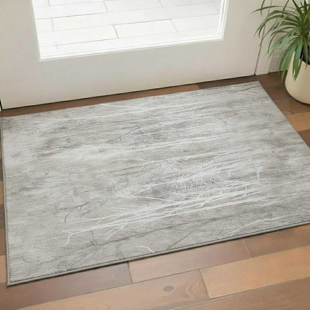 HomeRoots 5' X 8' Silver And Ivory Floral Area Rug - Washable, Non-Slip, UV Resistant for Family Spaces 717286