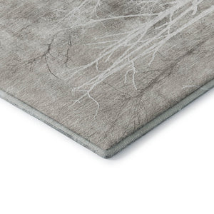 HomeRoots 8' Silver And Ivory Floral Round Rug – Washable, UV Protected, Stain-Resistant for High Traffic Areas 717287