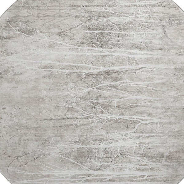HomeRoots 8' X 10' Elegant Silver and Ivory Floral Area Rug - Washable, UV Protected, Ideal for Pets & Kids 717288
