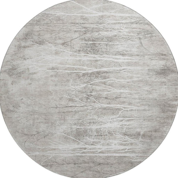 HomeRoots 8' X 10' Elegant Silver and Ivory Floral Area Rug - Washable, UV Protected, Ideal for Pets & Kids 717288