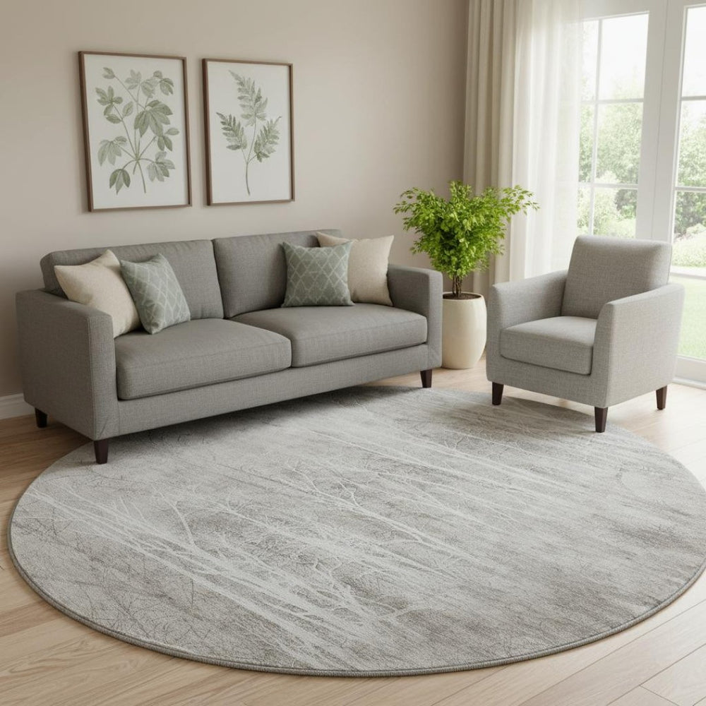 HomeRoots 8' X 10' Elegant Silver and Ivory Floral Area Rug - Washable, UV Protected, Ideal for Pets & Kids 717288
