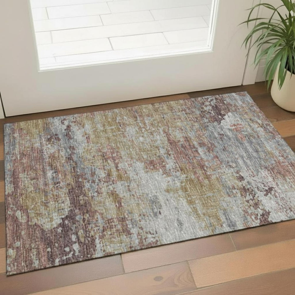 HomeRoots 5' Blue and Gold Nautical Area Rug - Washable, UV Protected, Durable Design for Indoor and Outdoor Use! 717292