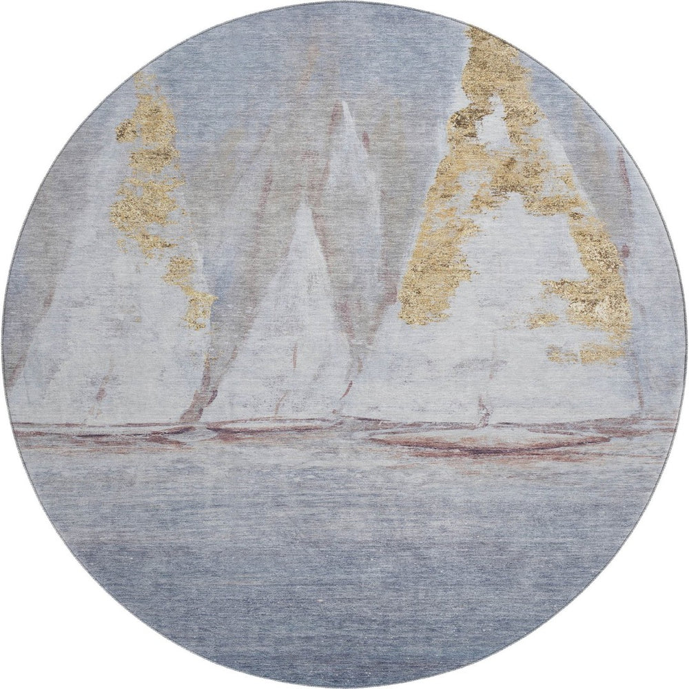 HomeRoots 8' X 10' Nautical Washable Area Rug - Blue & Gold with UV Protection for Kids & Pets, Easy Care! 717294