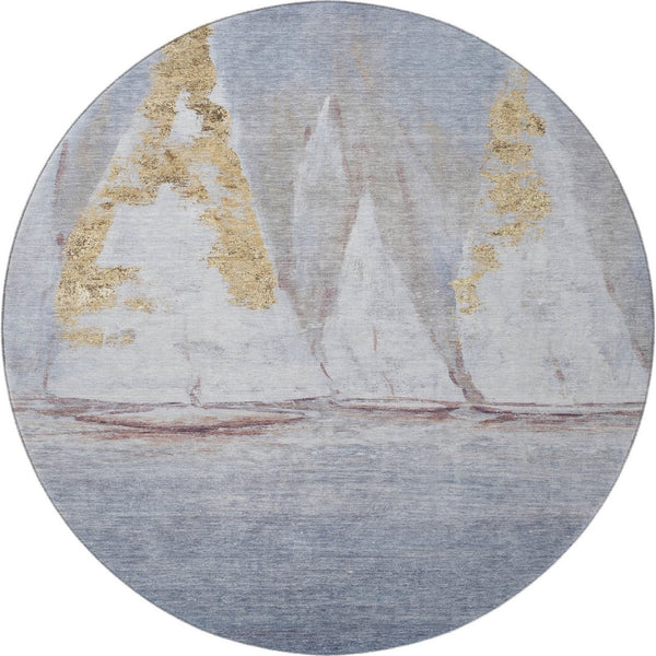 HomeRoots 8' X 10' Nautical Washable Area Rug - Blue & Gold with UV Protection for Kids & Pets, Easy Care! 717294