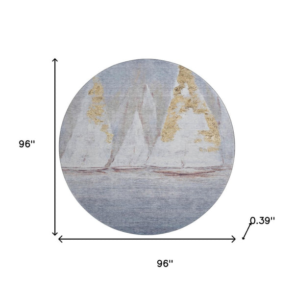 HomeRoots 8' X 10' Nautical Washable Area Rug - Blue & Gold with UV Protection for Kids & Pets, Easy Care! 717294