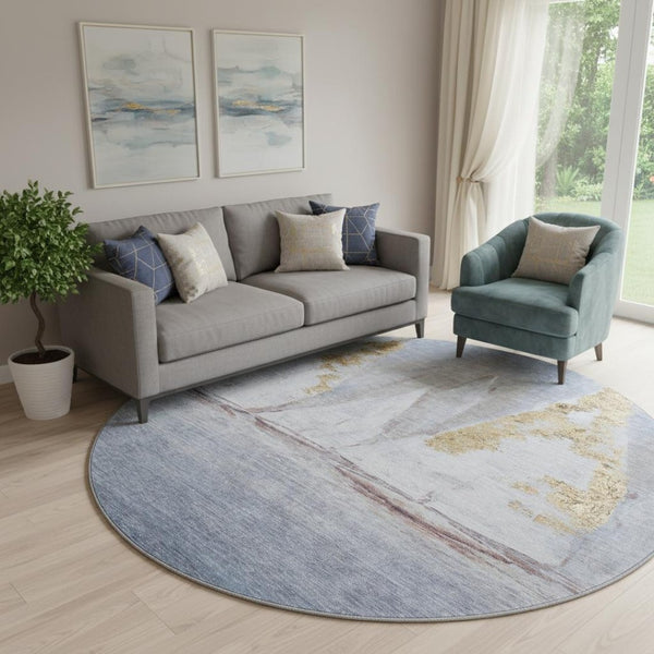 HomeRoots 8' X 10' Nautical Washable Area Rug - Blue & Gold with UV Protection for Kids & Pets, Easy Care! 717294