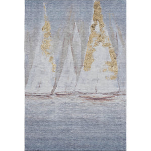HomeRoots 10' X 14' Blue and Gold Nautical Washable Area Rug – UV Protected, Stain Resistant, Ideal for Homes 717296