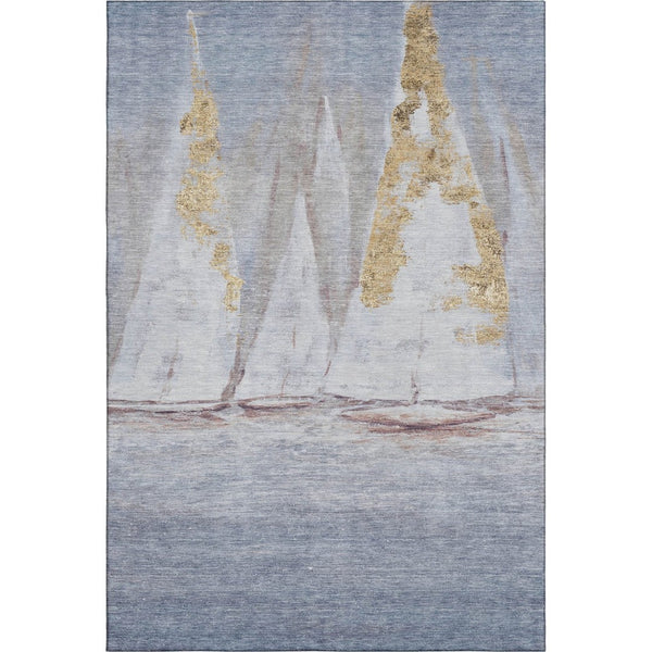 HomeRoots 10' X 14' Blue and Gold Nautical Washable Area Rug – UV Protected, Stain Resistant, Ideal for Homes 717296