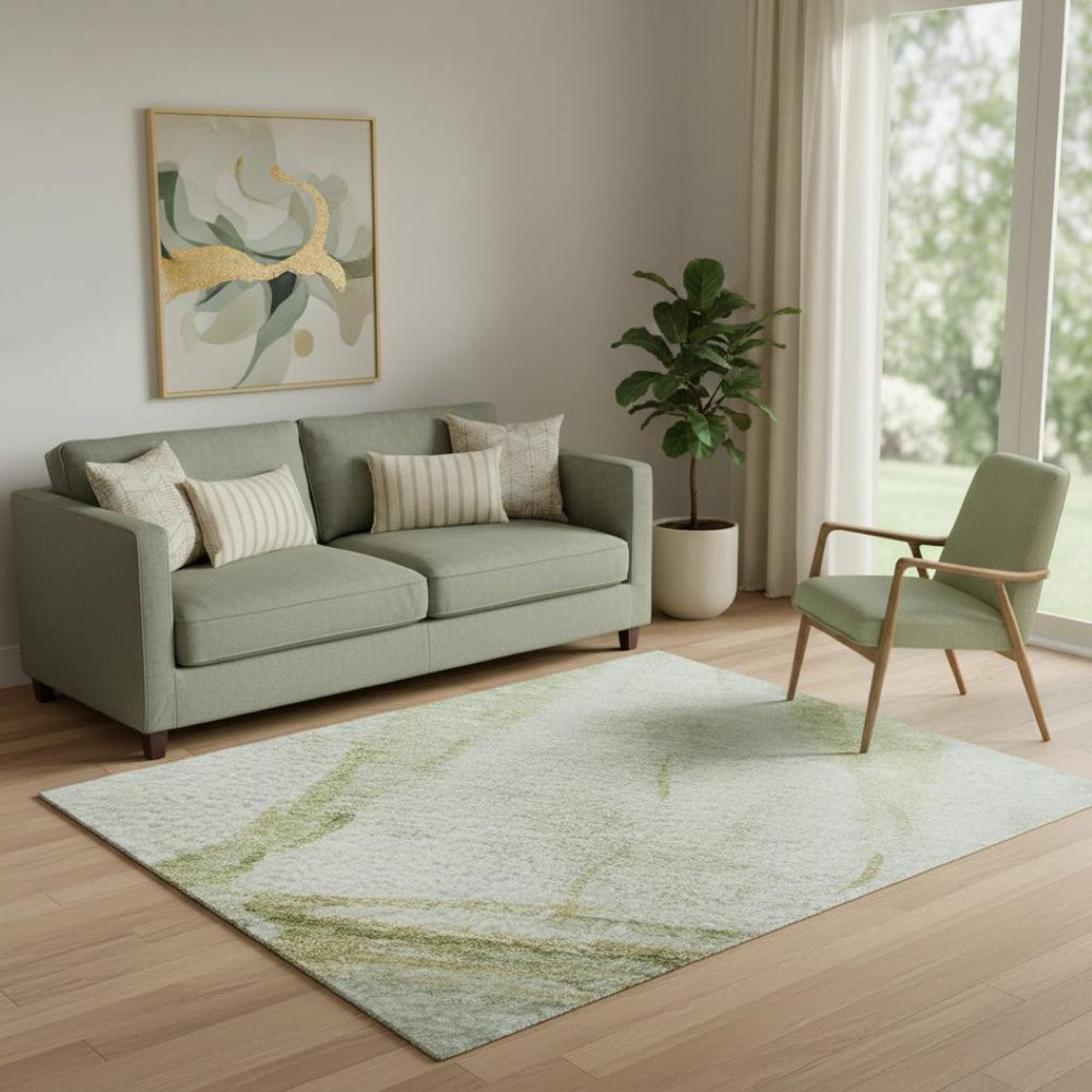 HomeRoots 8' Nautical Green and Gold Round Rug - Washable, UV Protected, Stain Resistant for Indoor/Outdoor Use 717299