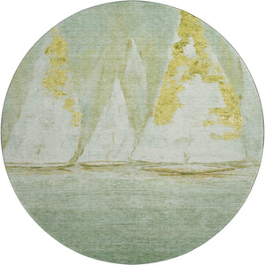 HomeRoots 8' X 10' Nautical Area Rug in Green & Gold – Washable, UV-Protected, Stain-Resistant for Any Space! 717300