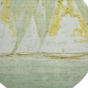 HomeRoots 8' X 10' Nautical Area Rug in Green & Gold – Washable, UV-Protected, Stain-Resistant for Any Space! 717300