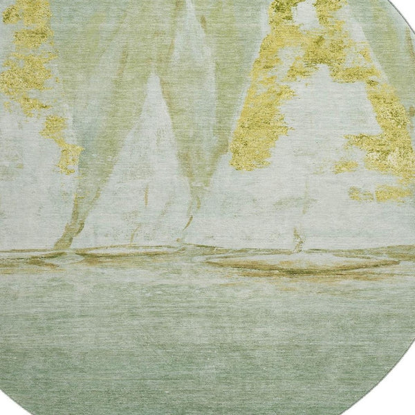HomeRoots 8' X 10' Nautical Area Rug in Green & Gold – Washable, UV-Protected, Stain-Resistant for Any Space! 717300