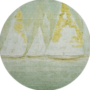 HomeRoots 8' X 10' Nautical Area Rug in Green & Gold – Washable, UV-Protected, Stain-Resistant for Any Space! 717300
