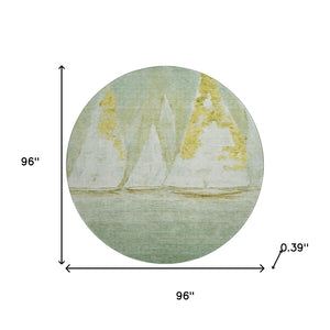 HomeRoots 8' X 10' Nautical Area Rug in Green & Gold – Washable, UV-Protected, Stain-Resistant for Any Space! 717300