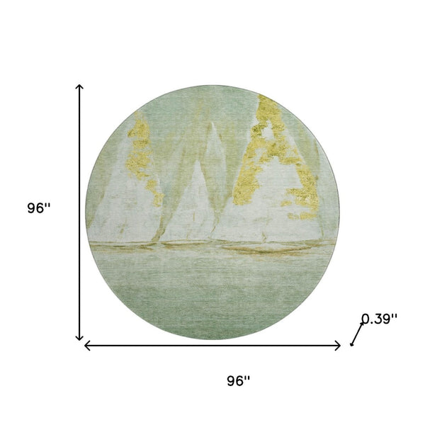 HomeRoots 8' X 10' Nautical Area Rug in Green & Gold – Washable, UV-Protected, Stain-Resistant for Any Space! 717300