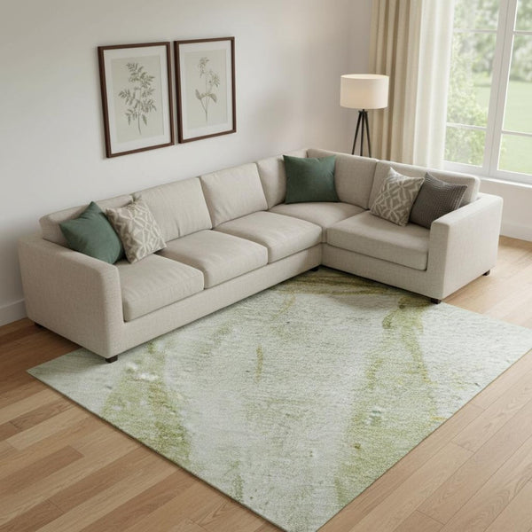 HomeRoots 9' X 12' Nautical Green and Gold Washable Area Rug with UV Protection for Stylish Coastal Decor 717301