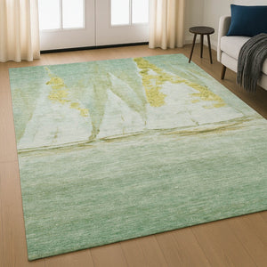 HomeRoots 10' X 14' Green And Gold Nautical Area Rug – UV Protected, Washable, Durable & Stylish for Any Space 717302