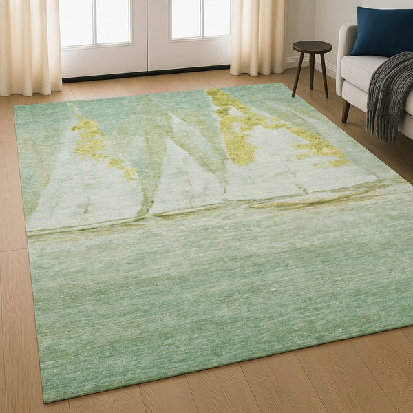 HomeRoots 10' X 14' Green And Gold Nautical Area Rug – UV Protected, Washable, Durable & Stylish for Any Space 717302
