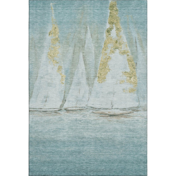 HomeRoots 5' X 8' Teal & Gold Nautical Area Rug - Washable, UV Protected, Stain Resistant for Coastal Charm 717304