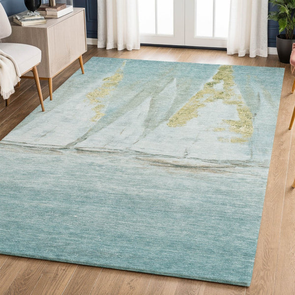HomeRoots 5' X 8' Teal & Gold Nautical Area Rug - Washable, UV Protected, Stain Resistant for Coastal Charm 717304